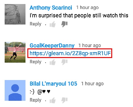 Example of a comment spam posted - Vip YT