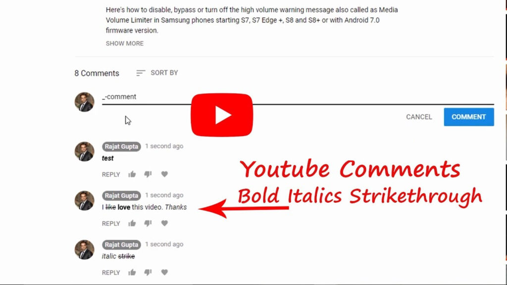 How to bold Youtube comments - Vip YT