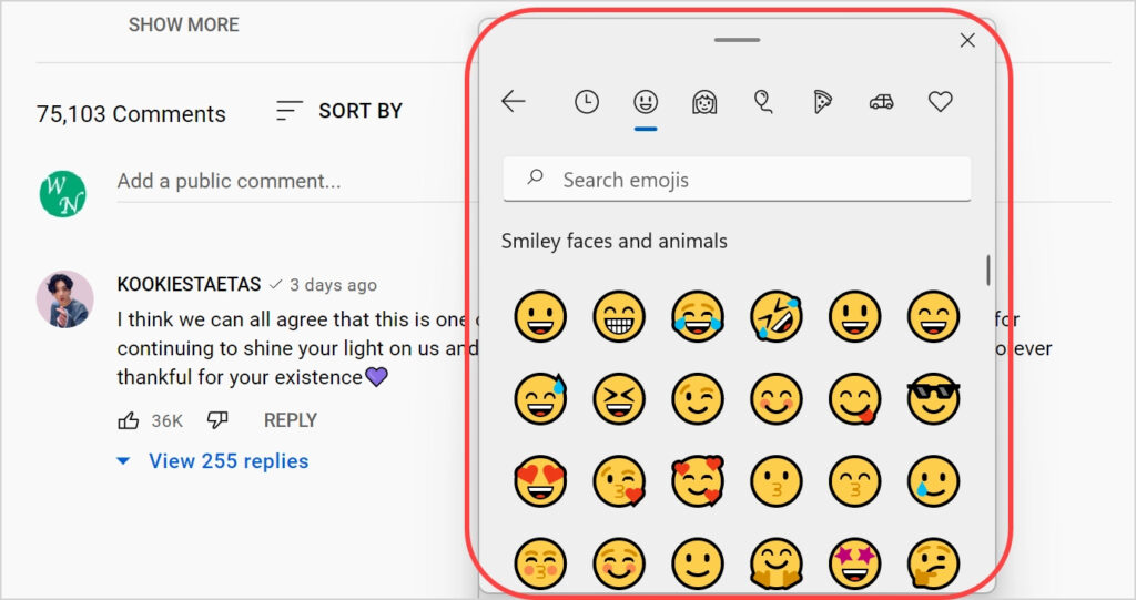 Insert emoji in windows YouTube comments - Vip YT
