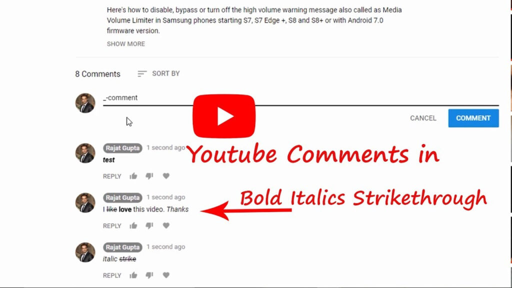 Font on Youtube comments - Vip YT