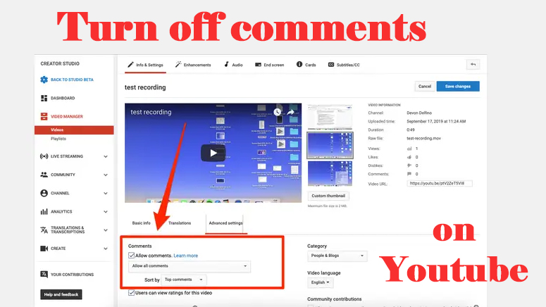 How to turn off comments on Youtube - Vip YT
