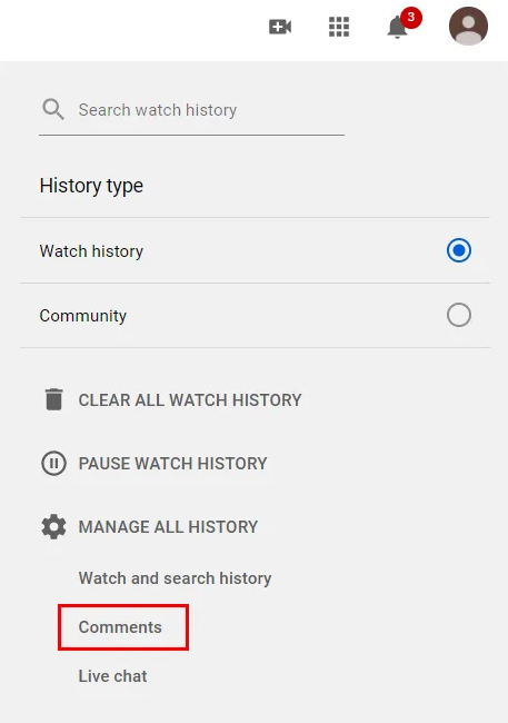 Manage history comments - Vip YT