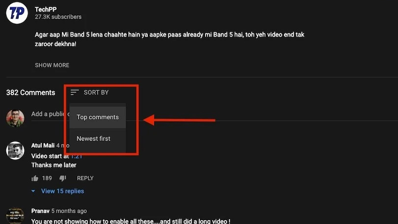 Sort comments - Vip YT